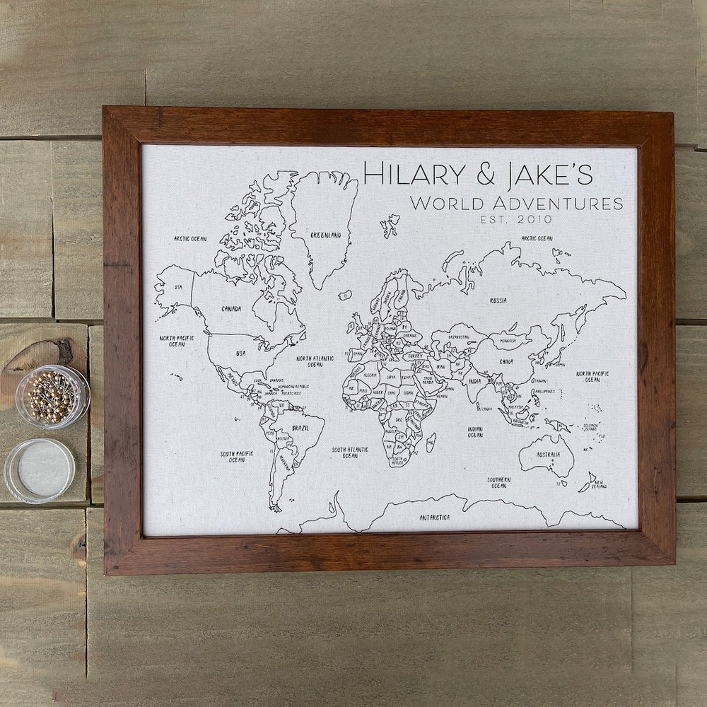 Personalized Push Pin World Map With Frame - Anniversary Gift