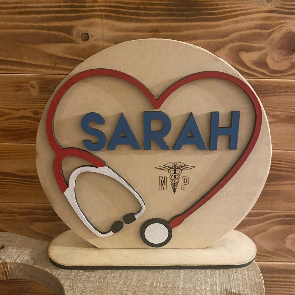 Personalized Layered Engraving Wooden Doctor Nurse Appreciation Gift, Medical Name Desk Sign