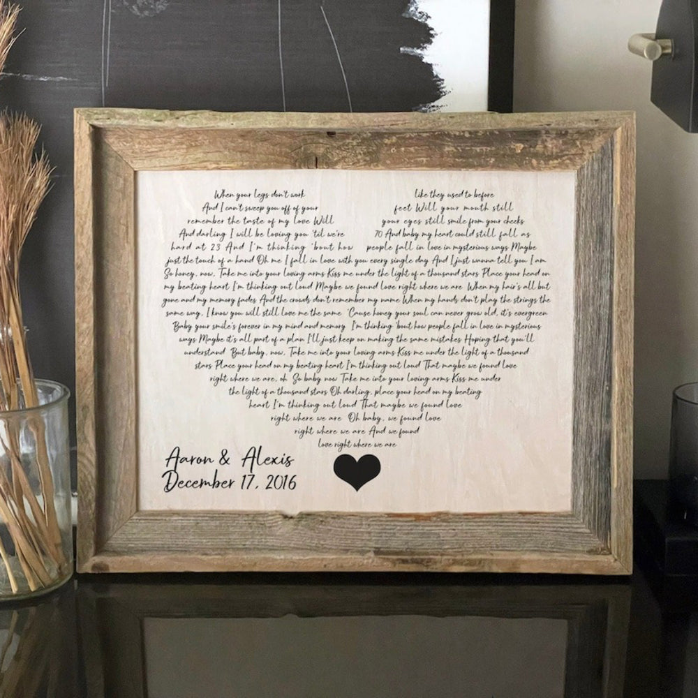 Personalized Printed Wedding Song Lyrics Wooden Frame - Anniversary Gift