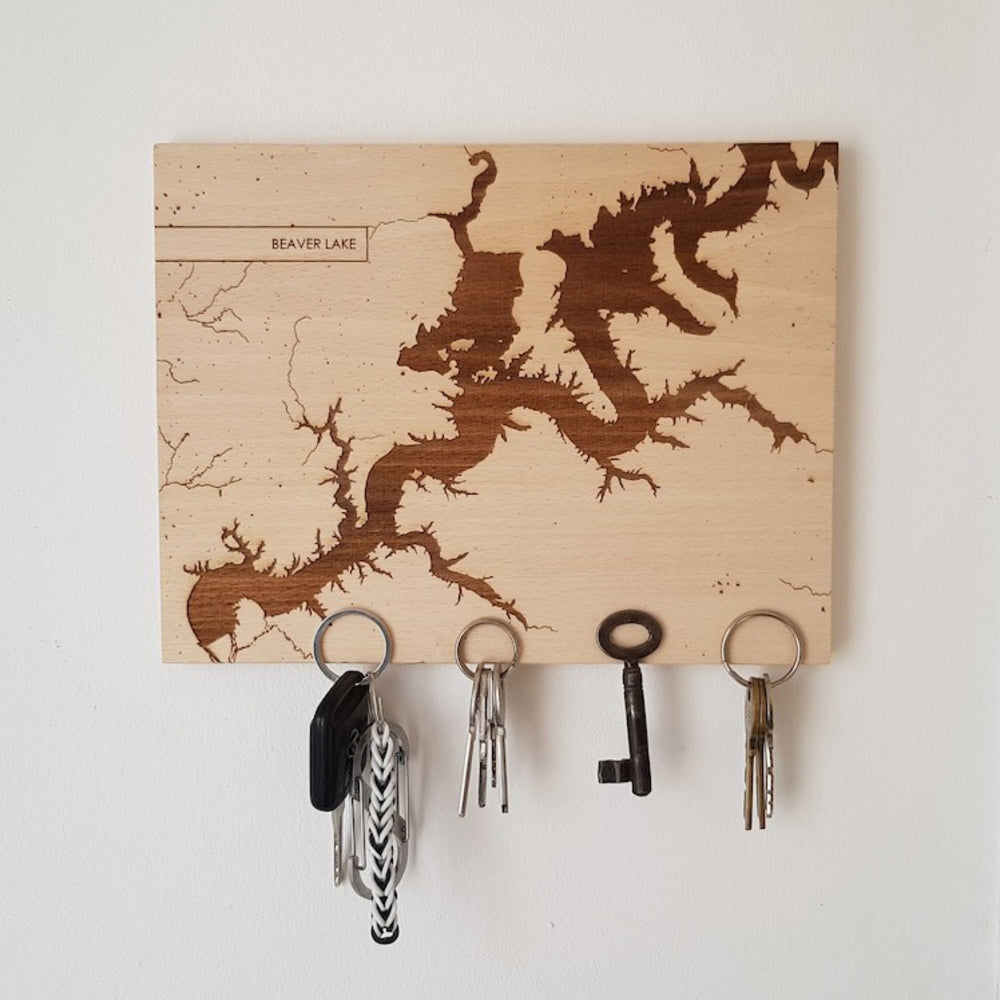 Personalized Wooden Magnetic Key Holder With Lake Map