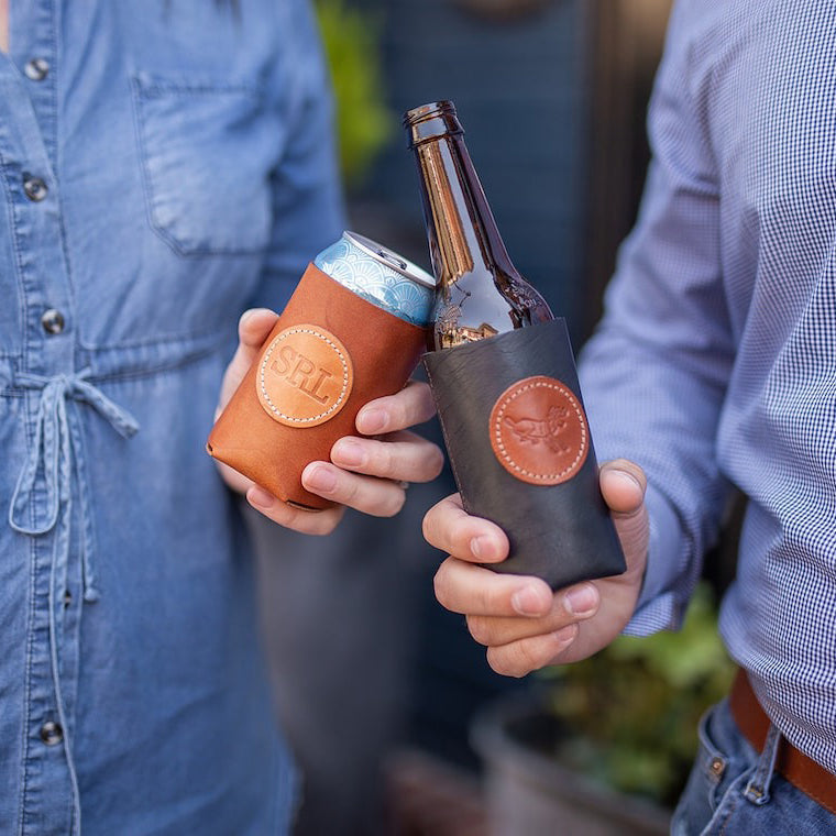 Personalized Leather Koozie, Beverage Can and Bottle Holders - Christmas Gift