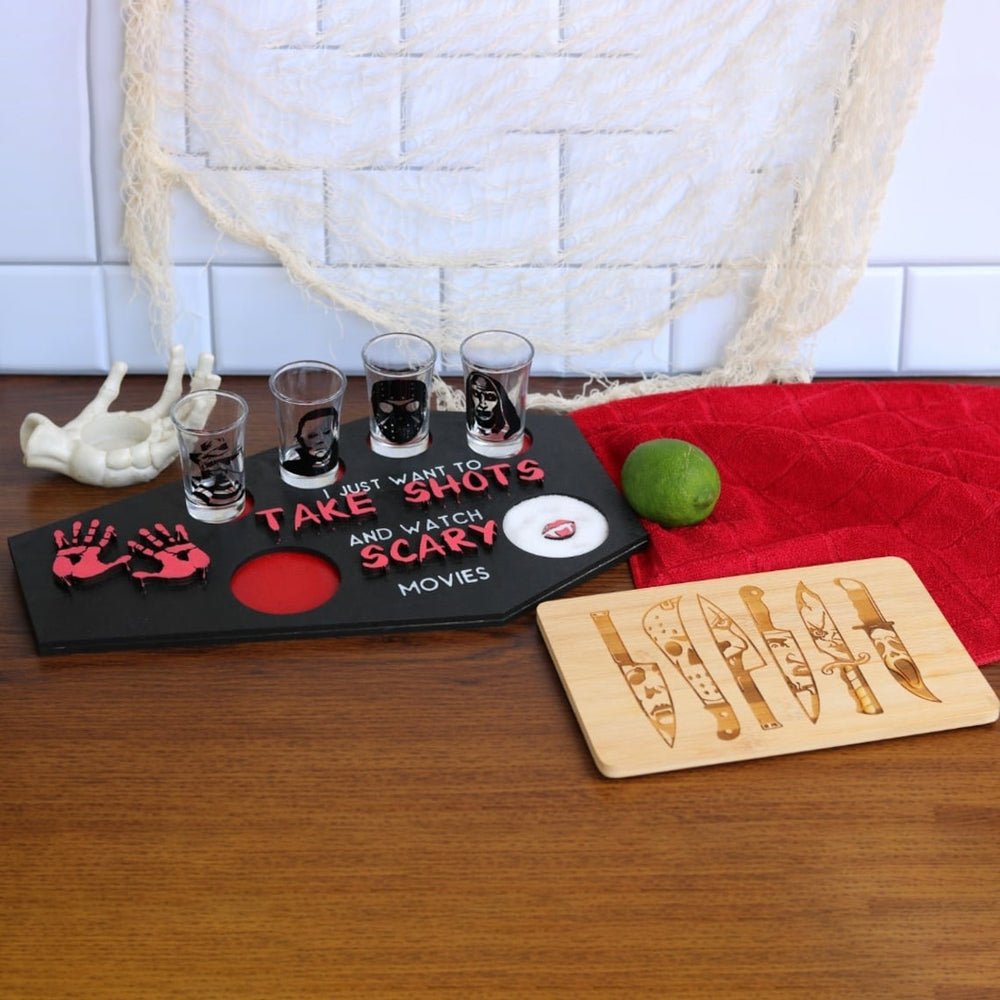 Wooden Halloween Horror Shot Tray - I Just Want To Take Shots