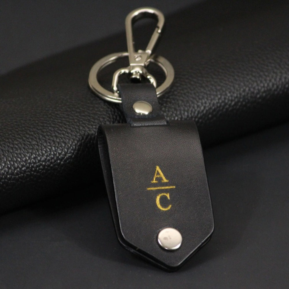 Personalized Leather Keychain With Metal Photo And Date - Father's Day Gift