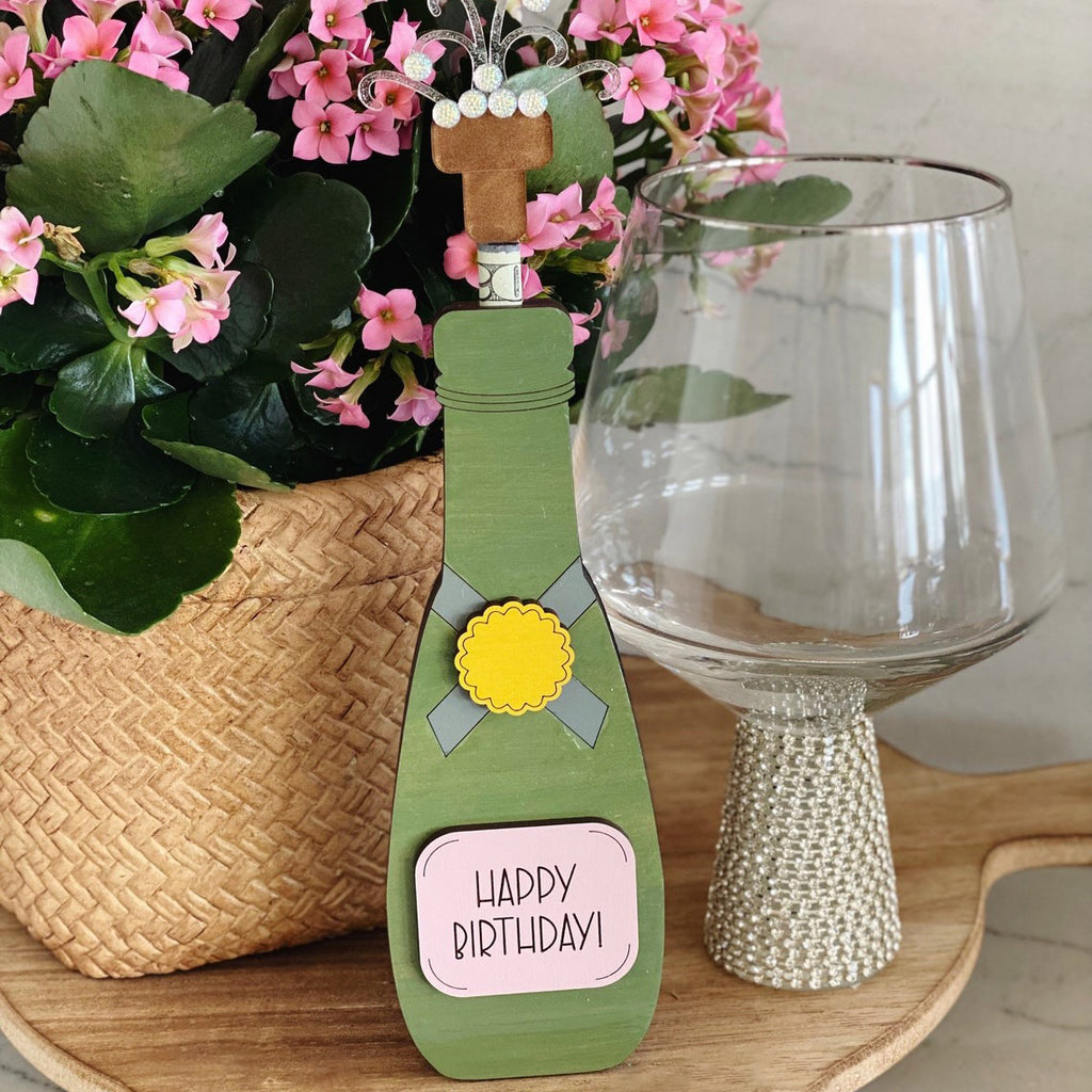 Personalized Wooden Champagne Bottle Money Holder - Christmas Gift