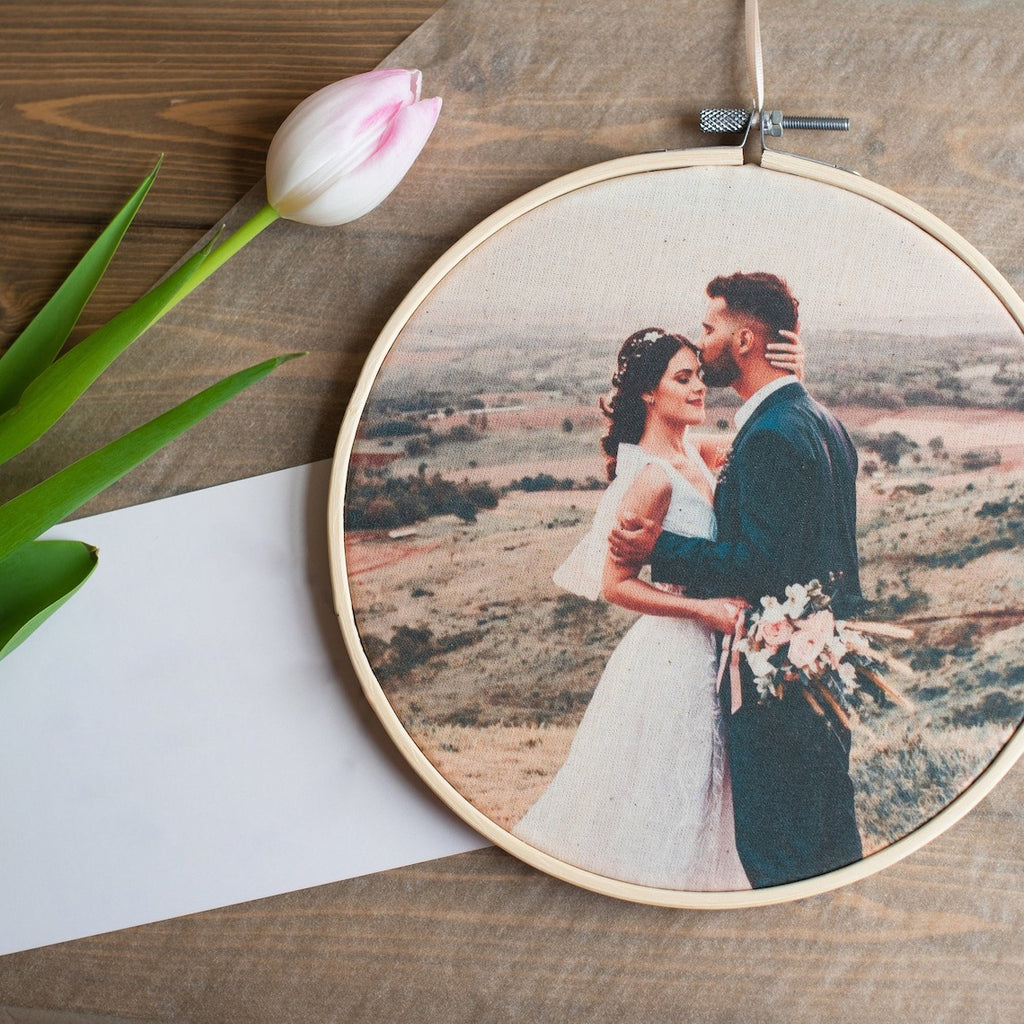 Personalized Embroidery Hoop With Photo Print - Anniversary Gift