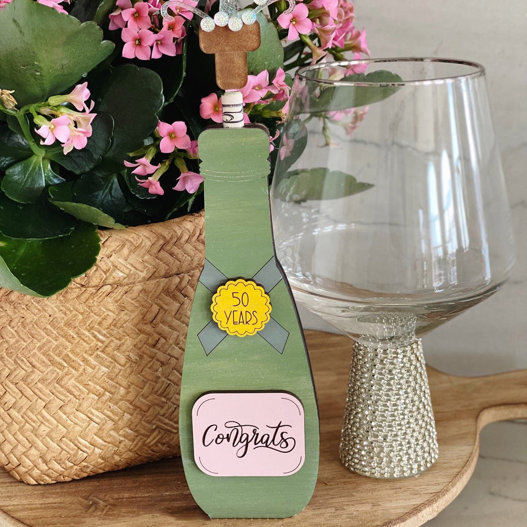 Personalized Wooden Champagne Bottle Money Holder - Christmas Gift