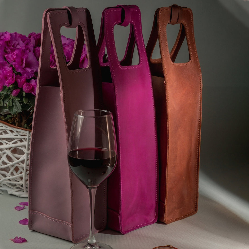 Personalized Leather Wine Caddy, Monogrammed Wine Sleeve