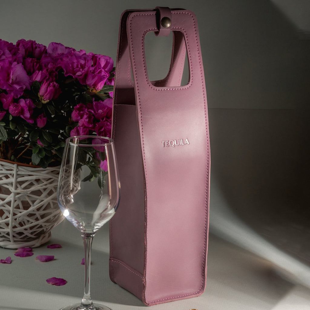 Personalized Leather Wine Caddy, Monogrammed Wine Sleeve