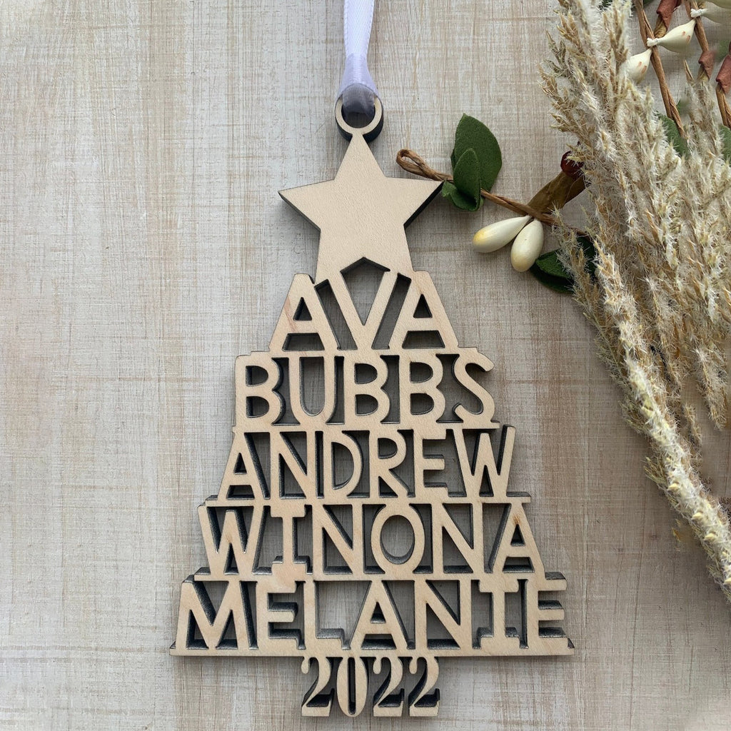 Personalized Wooden Ornament Christmas Tree With Family Names - Christmas Ornament