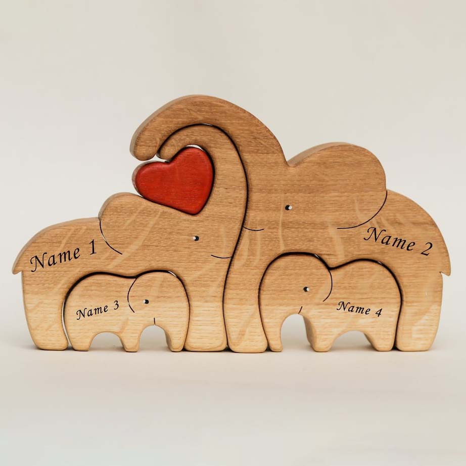 Wooden elephants family puzzle, Family keepsake gifts