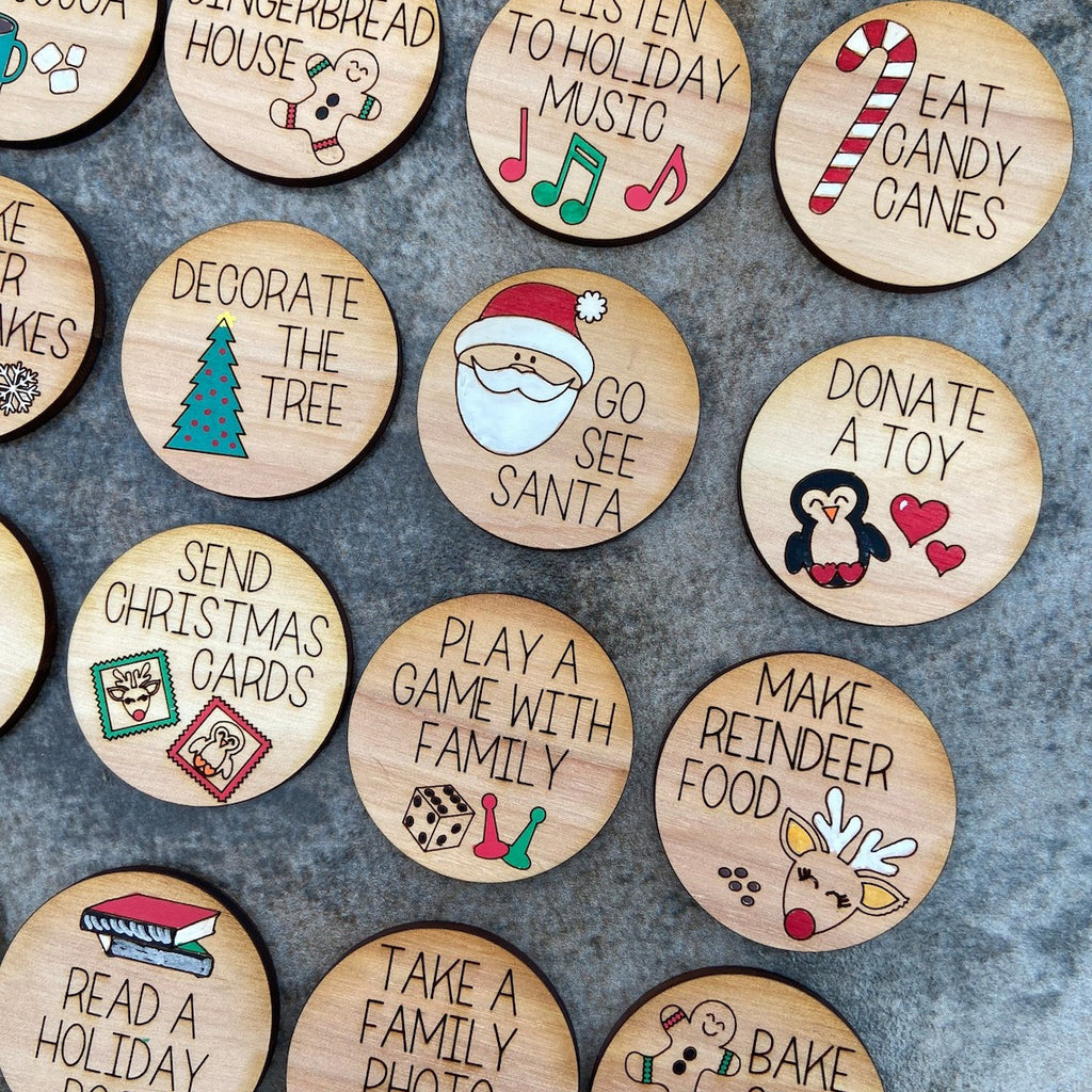 Wooden Set of 20 Christmas Bucket List Activity and Event Tokens - Christmas Activities For Family And Friends