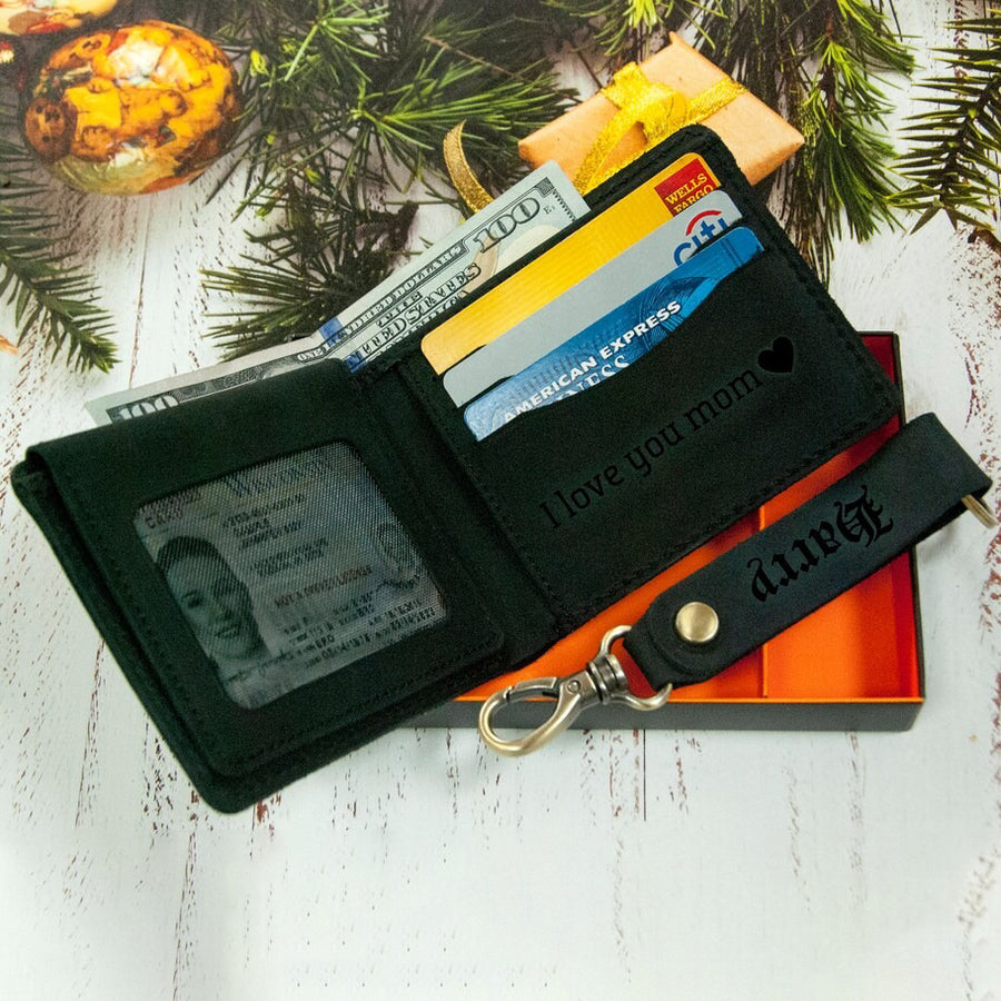 Set Customized Leather Wallet And Keychain  - Father's Day Gift
