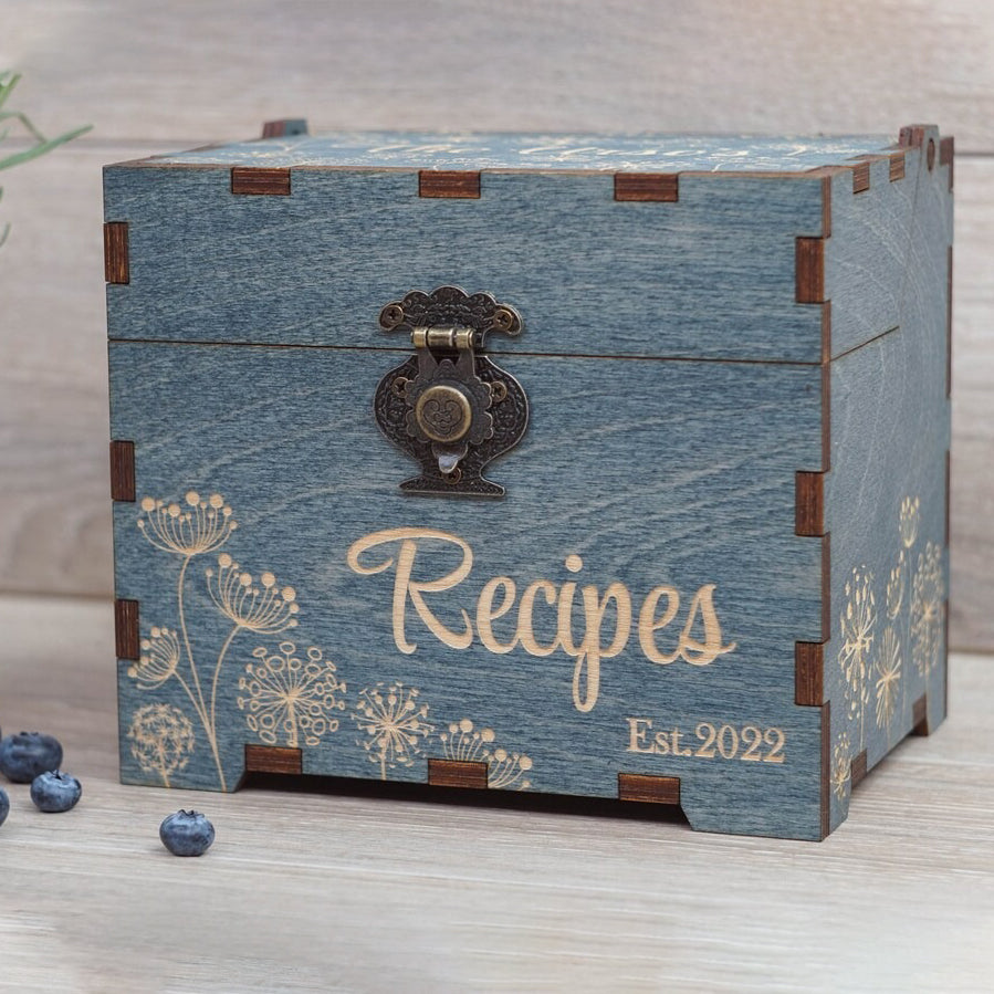 Personalized Engraved Wooden Recipe Box With Dividers, Cooking Gift - Christmas Gift For Couple