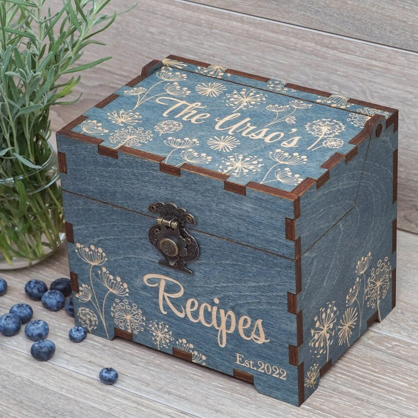 Personalized Engraved Wooden Recipe Box With Dividers, Cooking Gift - Christmas Gift For Couple