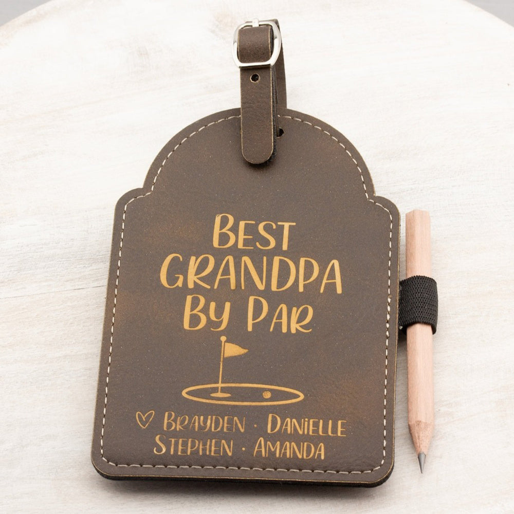 Personalized Leather Golf Tee Holder - Best Grandpa By Par - Father's Day Gift