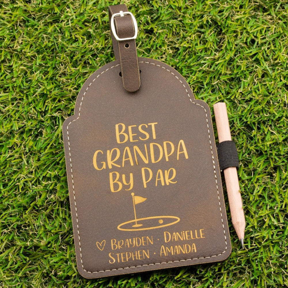 Personalized Leather Golf Tee Holder - Best Grandpa By Par - Father's Day Gift