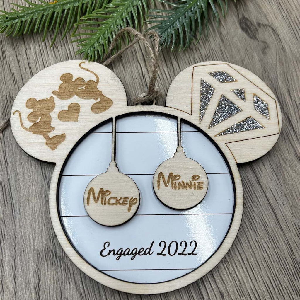 Personalized Mice Sparkling Diamond Ornament, Christmas Engagement Ornament