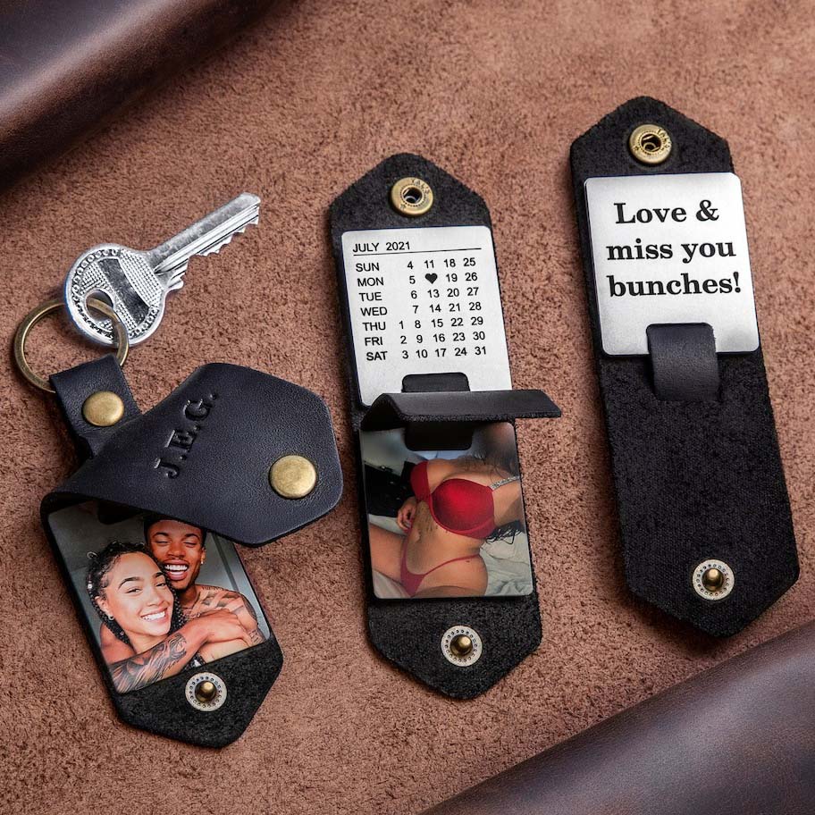 Personalized Leather Keychain With Photos - Christmas Gift For Him