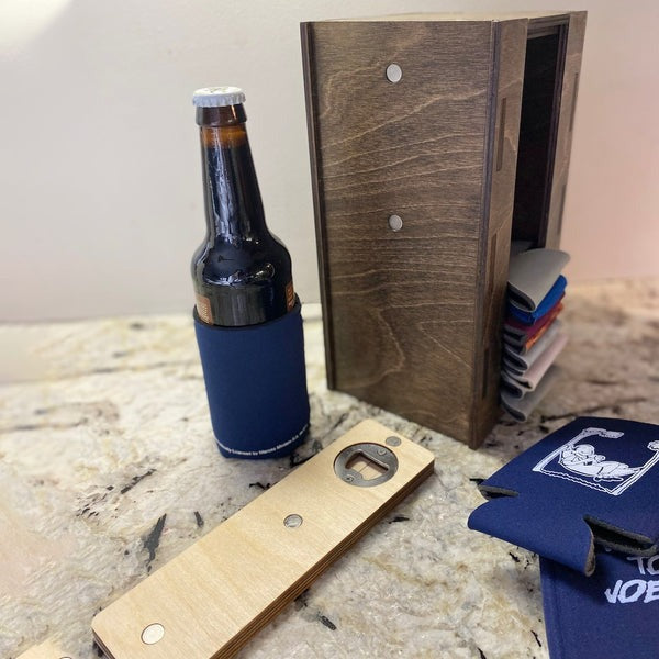 Wooden Koozie Holder With Magnetic Bottle Opener USA States, Beverage Cooler Holder - Christmas Gift