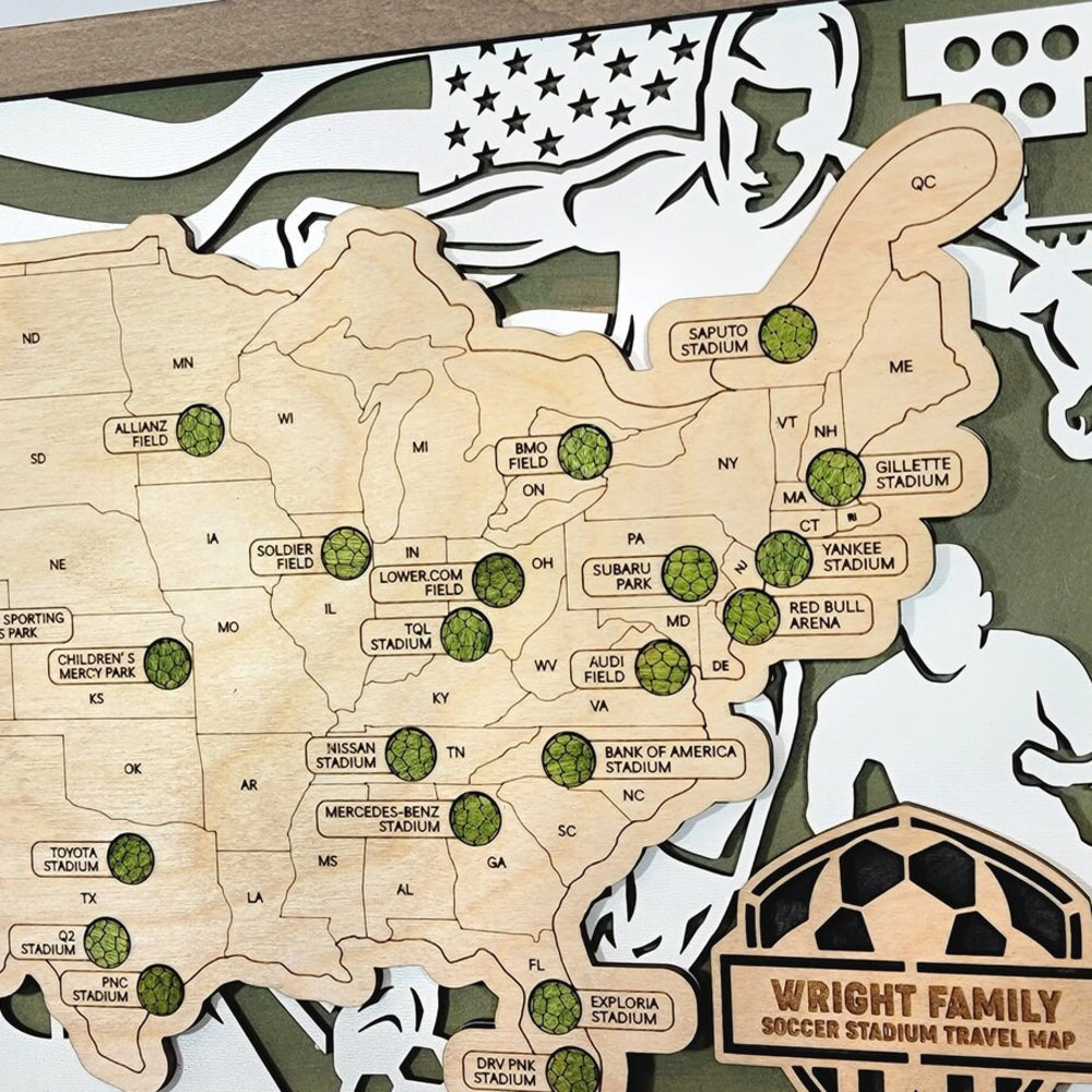 Custom Soccer Stadium Travel Map Tracker
