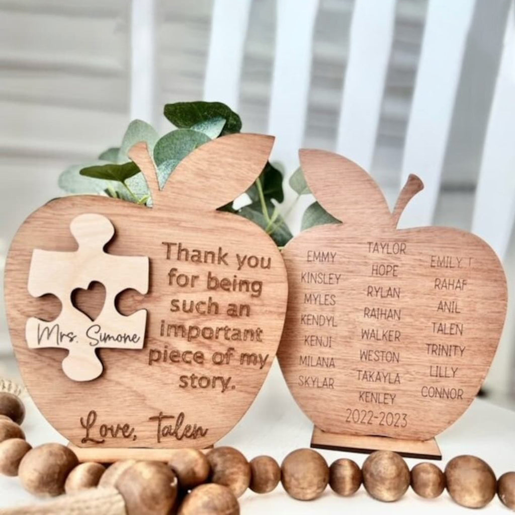 Personalized Wooden Teacher Apple Desk Sign With Students' Names