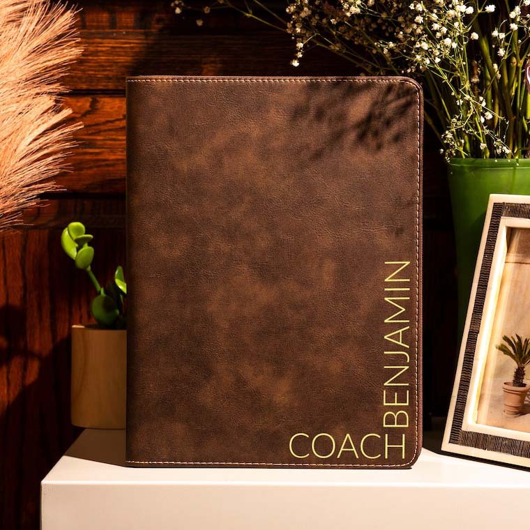 Personalized Coach Gift, Personalized Leather Portfolio Zipper