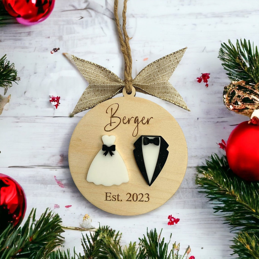 Personalized First Christmas Married, Bride and Groom Ornament