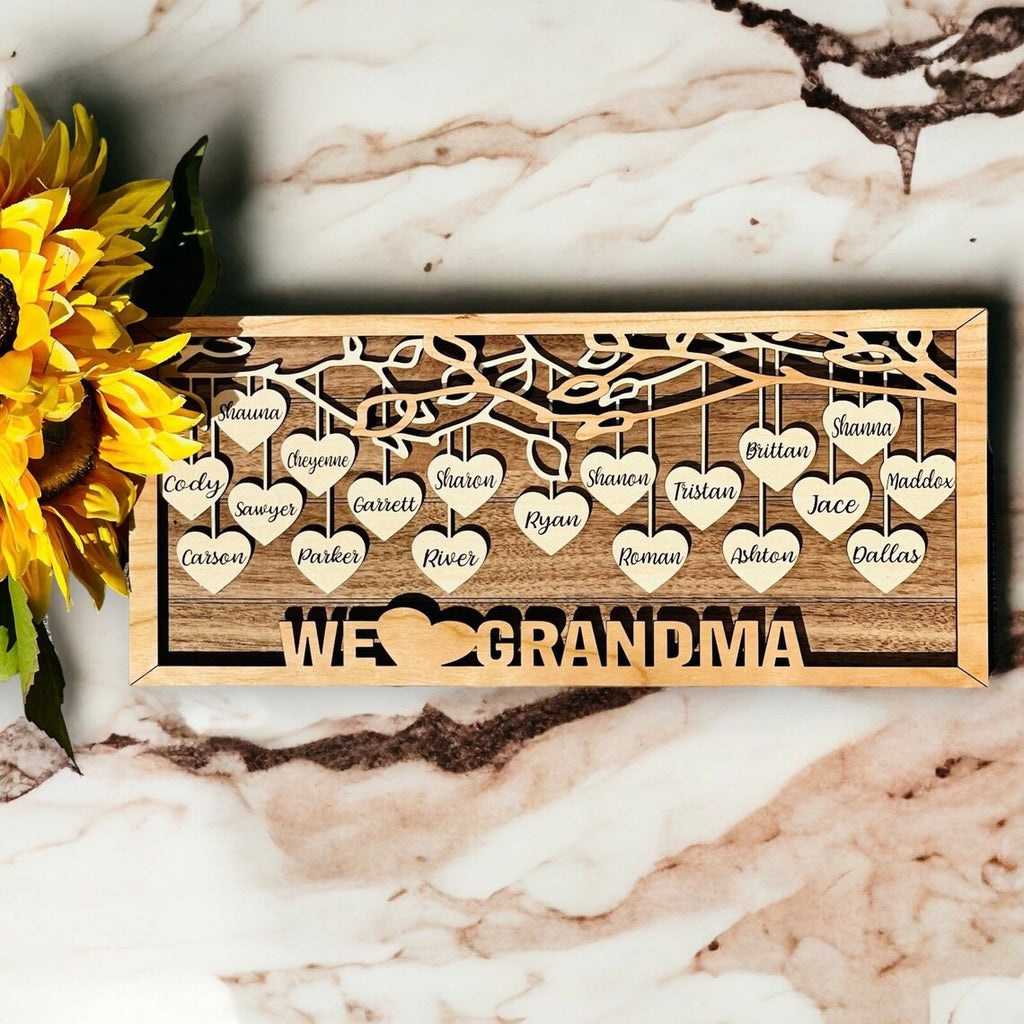 Personalized Elegant Wood Hearts Family Sign - Christmas Gift For Mom, Grandma