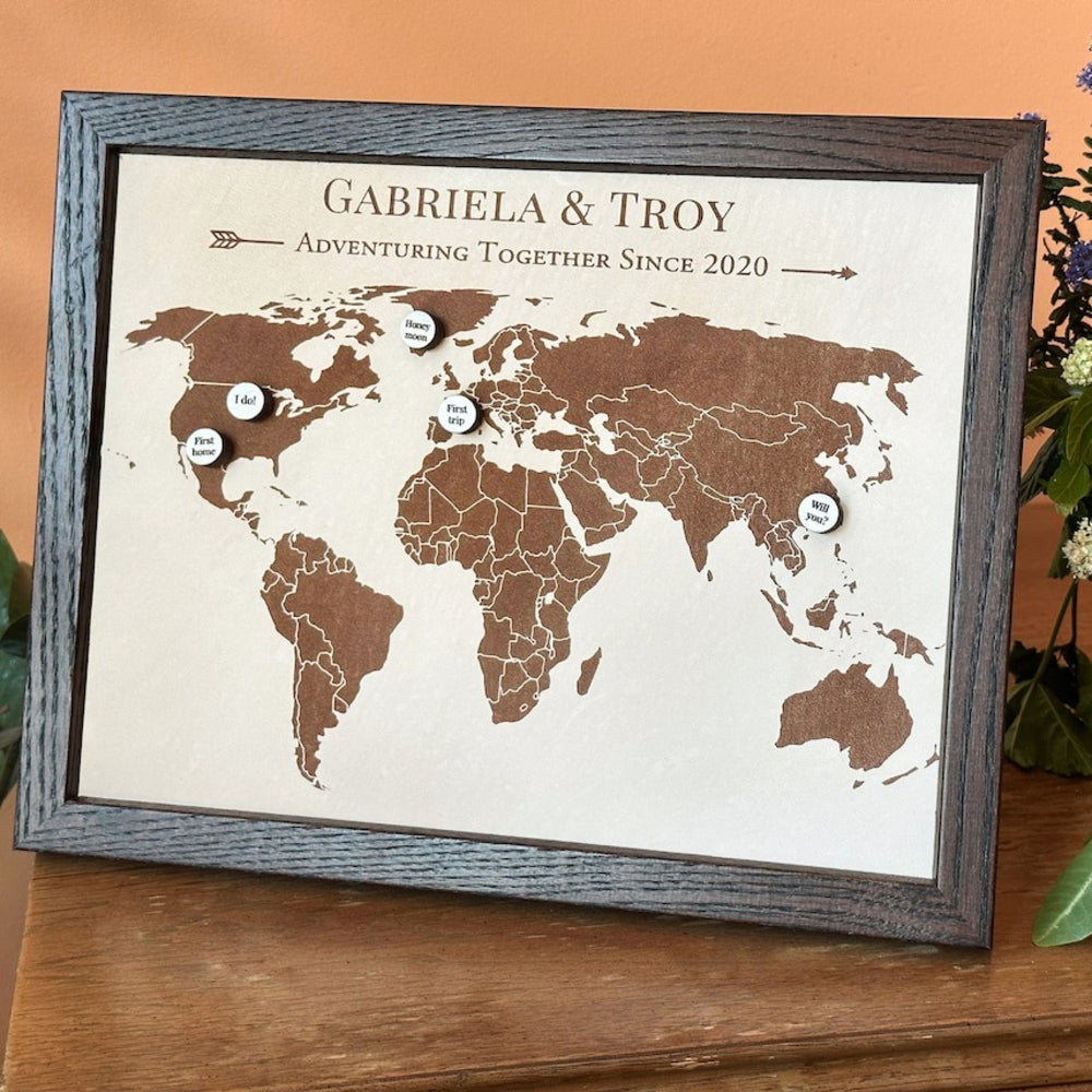 Personalized Leather Couple Travel Map - Anniversary Gift