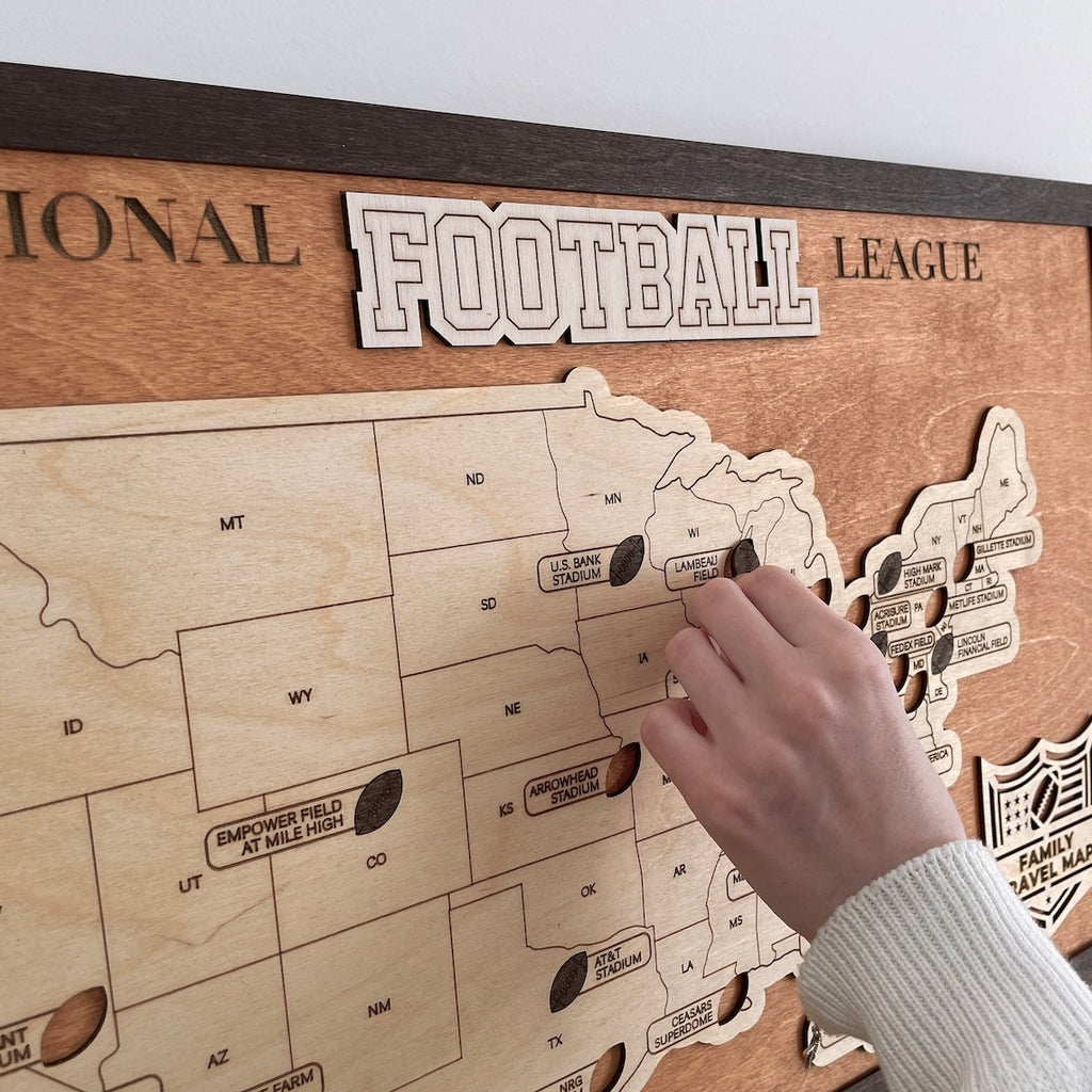 Custom Wooden Football Stadium Map - NFL Stadium Map