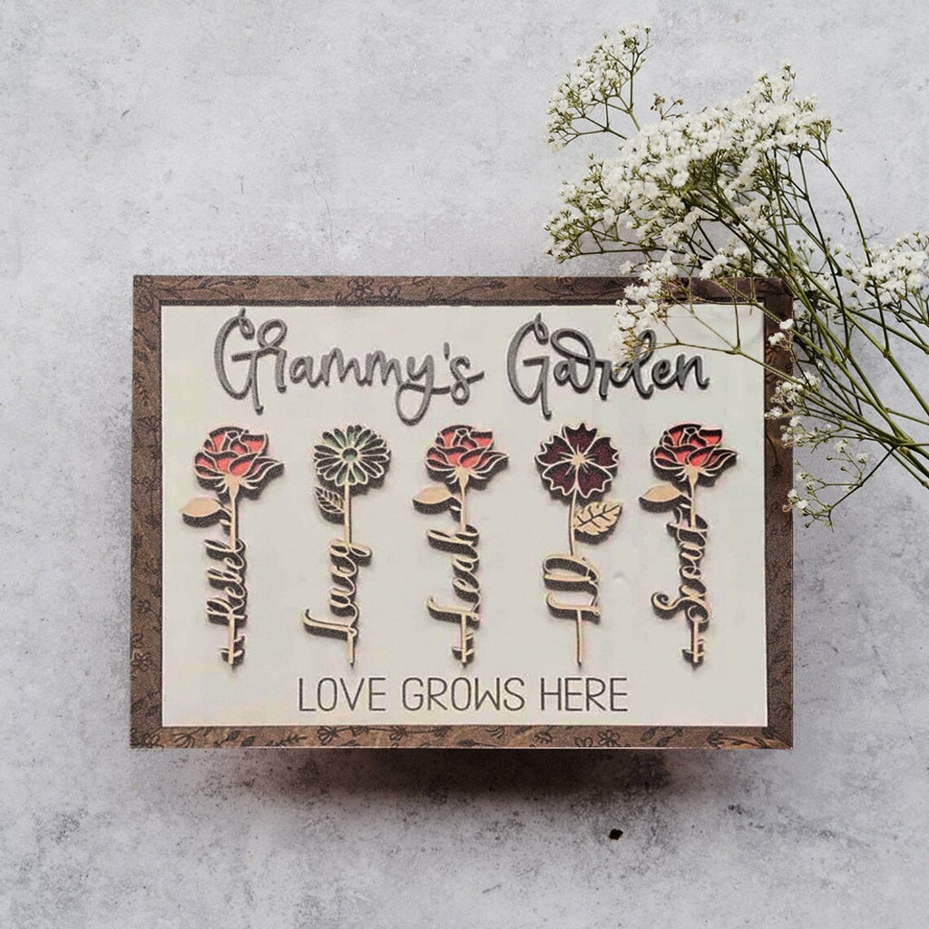Personalized Wooden Birth Flower Family Names Sign Grandma's Garden - Christmas Gift For Mom, Grandma