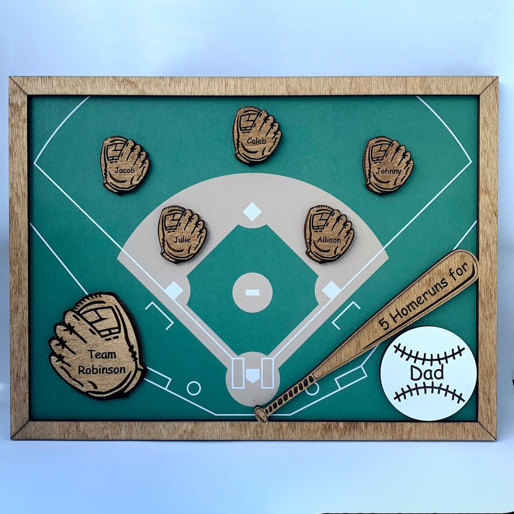 Personalized Wooden Baseball Field Sign With Names - Father's Day Gift