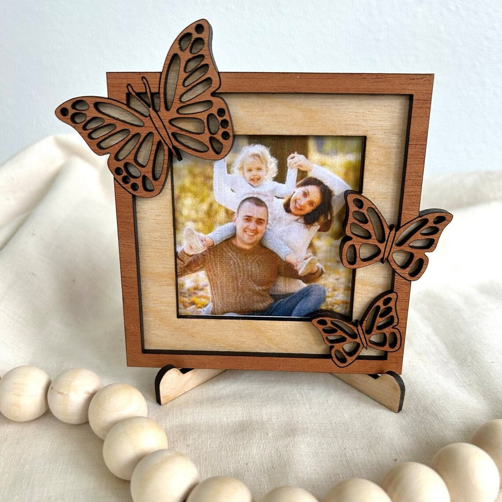 Wooden Photo Frame with Intricate Butterflies - Gift For Mom