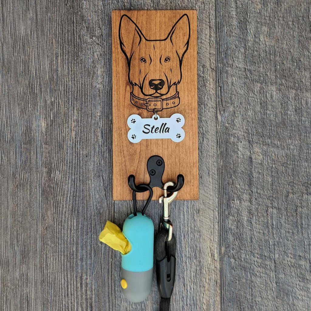 Personalized Dog Leash Holder With Wooden Dog Bone Tag