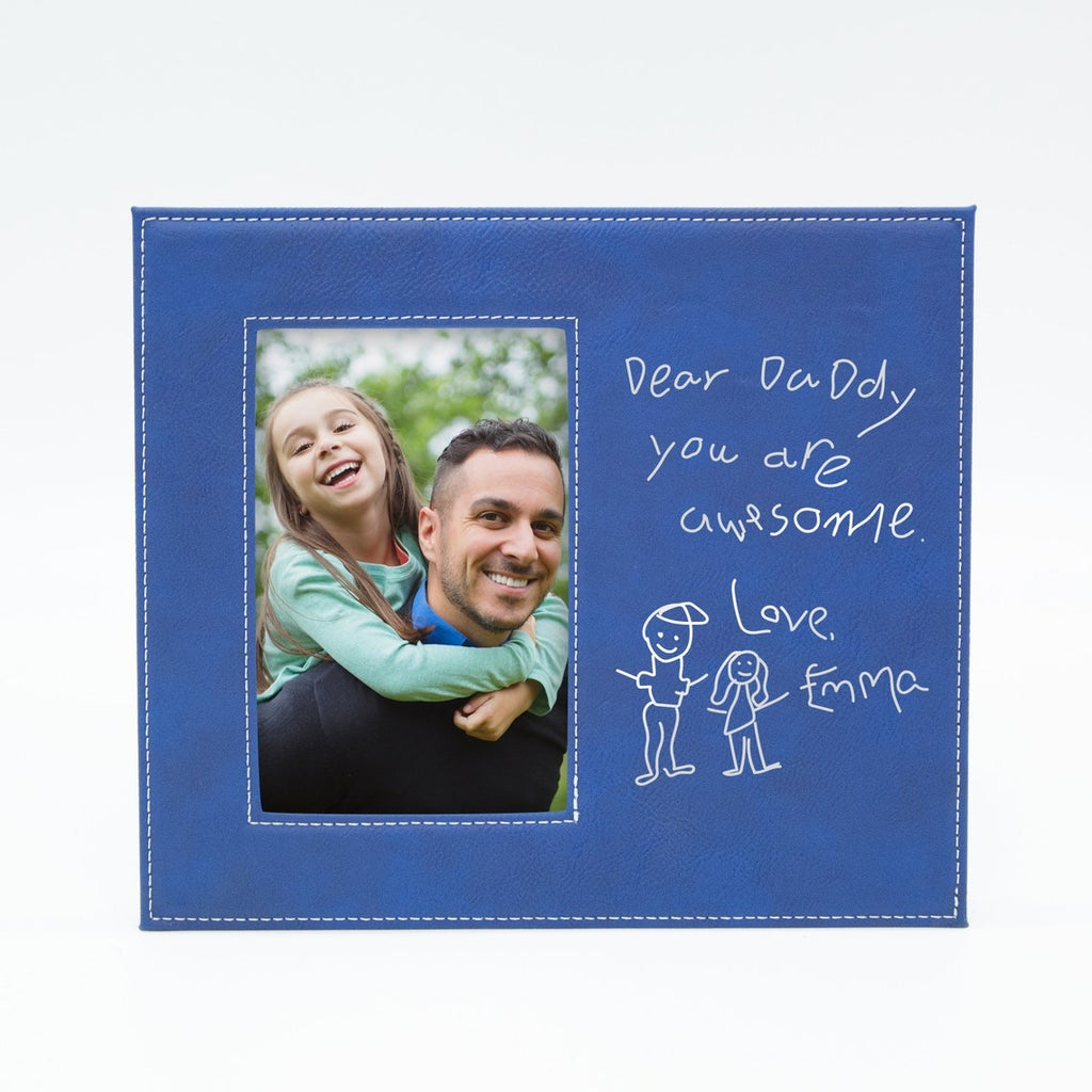 Personalized Leather Frame With Kid's Drawing - Father's Day Gift