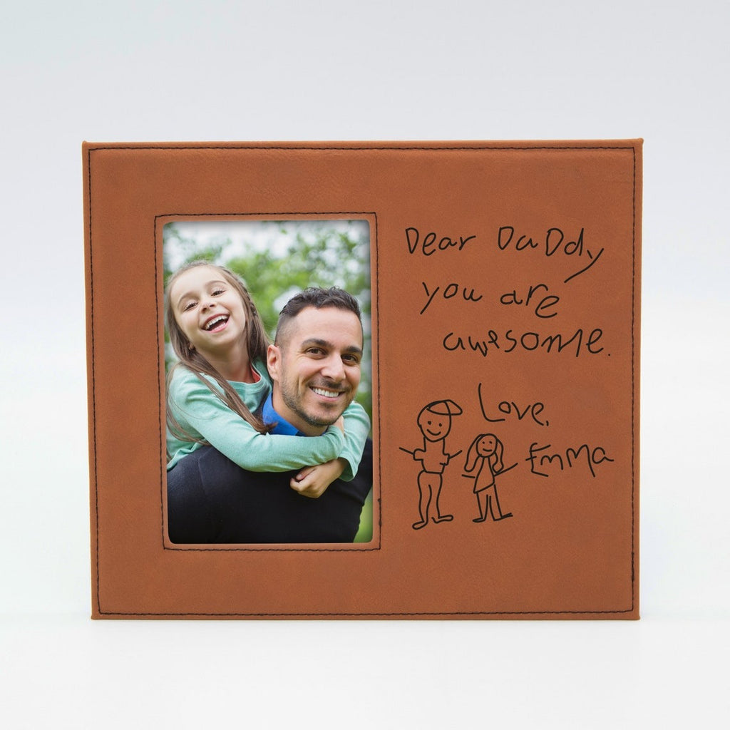 Personalized Leather Frame With Kid's Drawing - Father's Day Gift