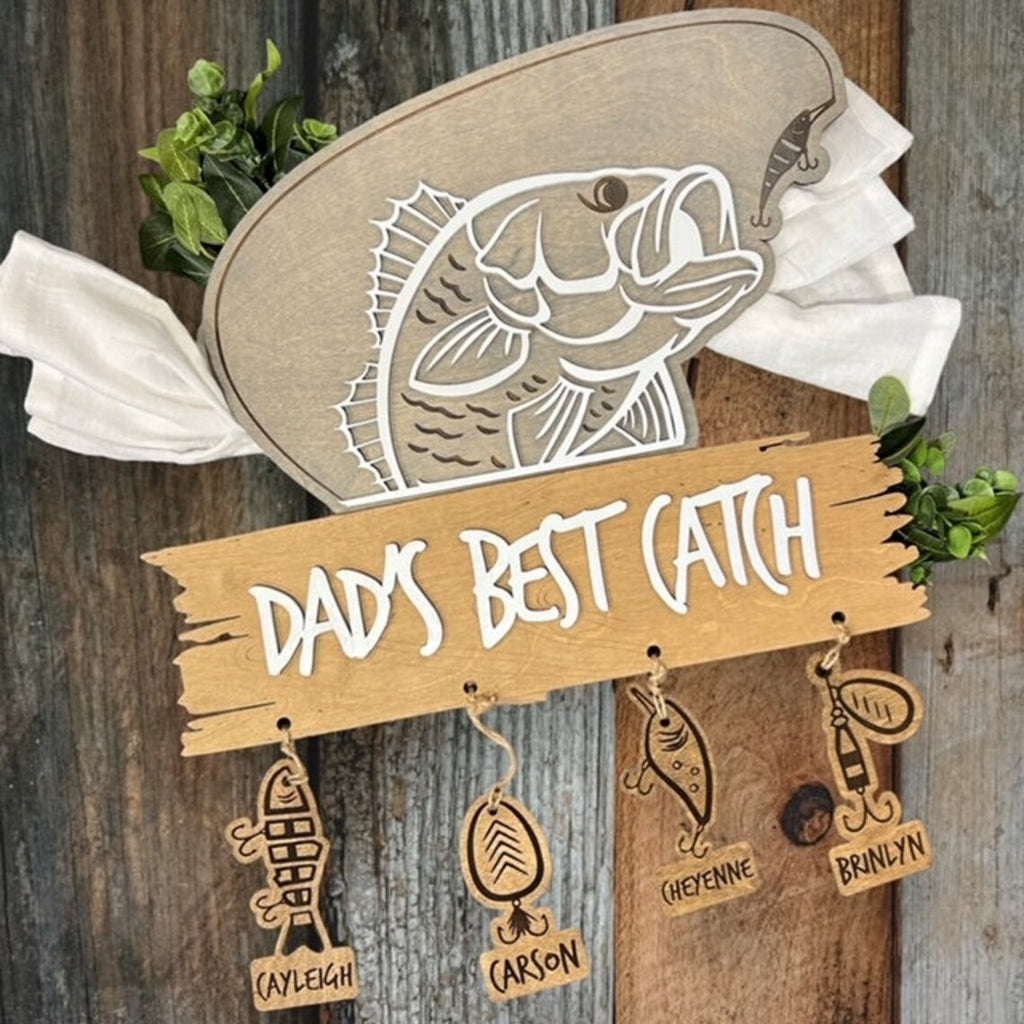 Personalized Wooden Sign Grandpa's Best Catch Fishing Sign - Father's Day Gift