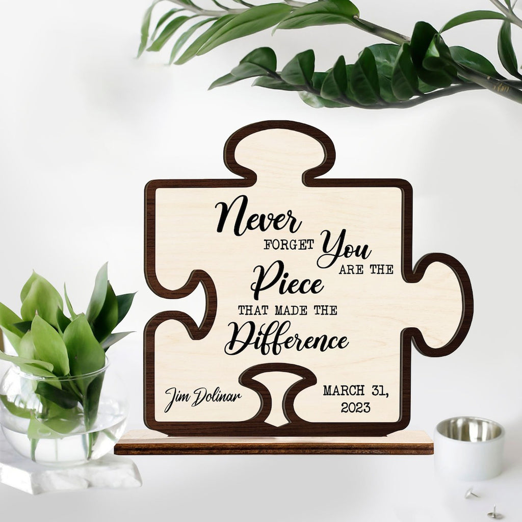 Personalized Wood And Acrylic Retirement Gift Plaque - Never Forget You Are The Piece