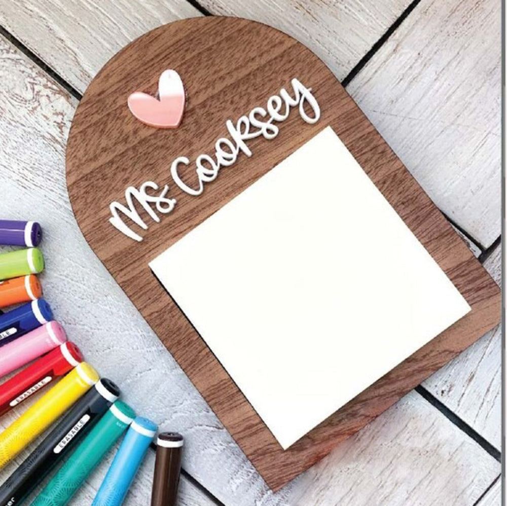 Personalized Teacher Sticky Note Holder With Heart - Gift For Teacher