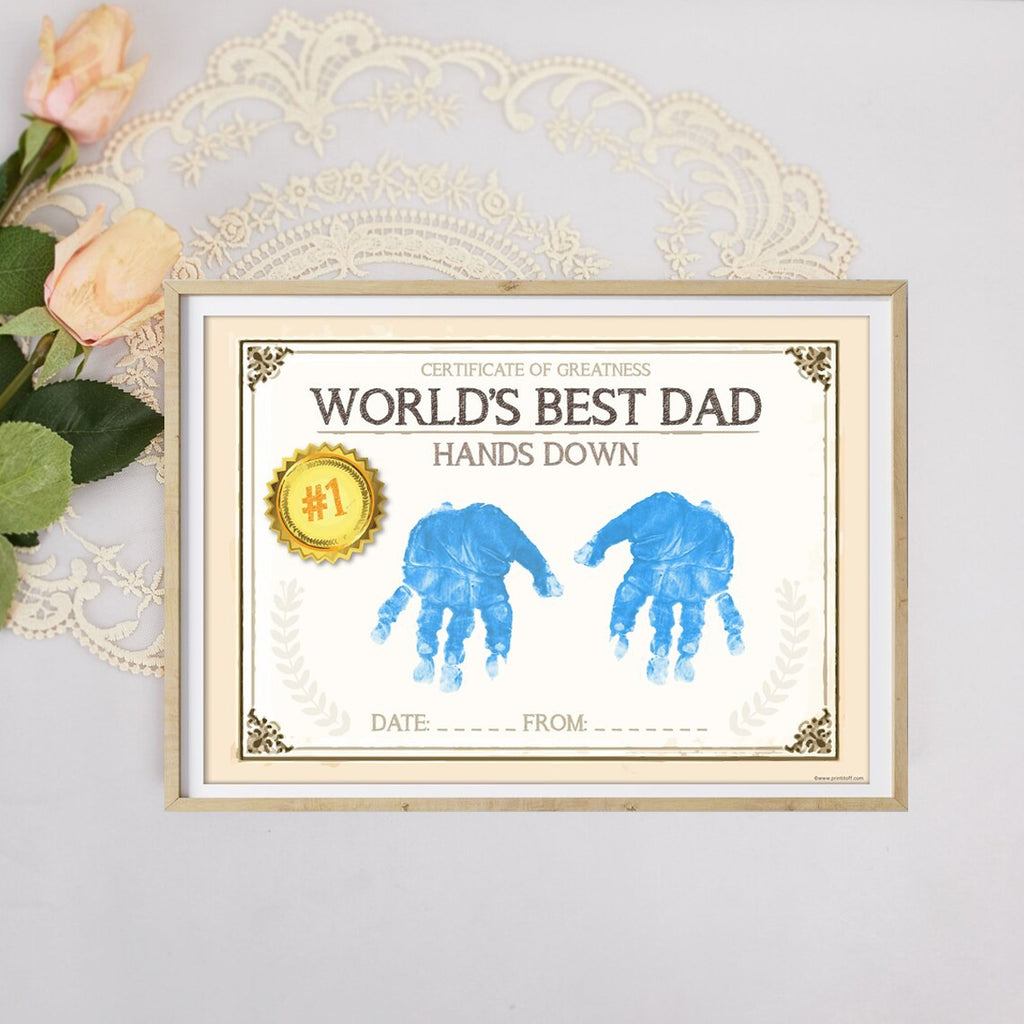 Dad Certificate World's Best Dad Handprint Sign - Father's Day Gift