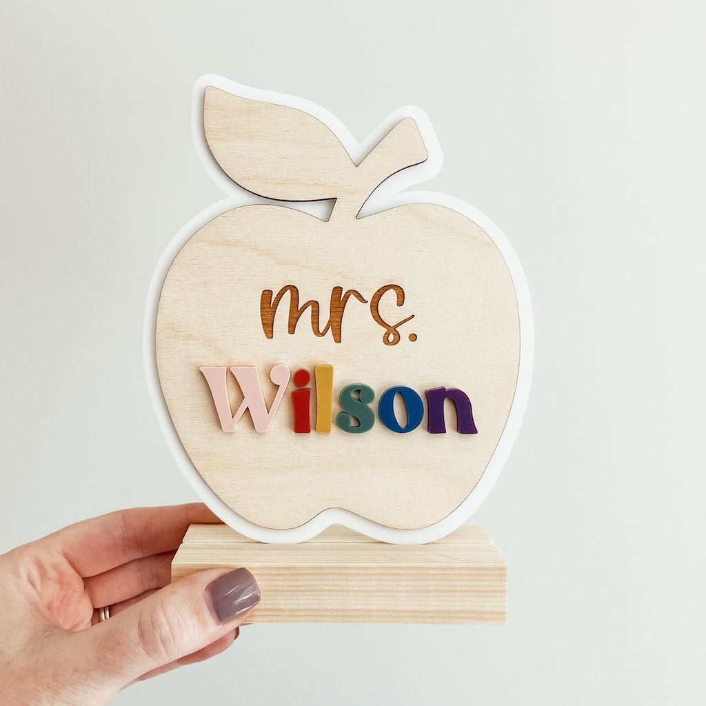 Personalized Wooden Acrylic Teacher Name Plate - Teacher Gift