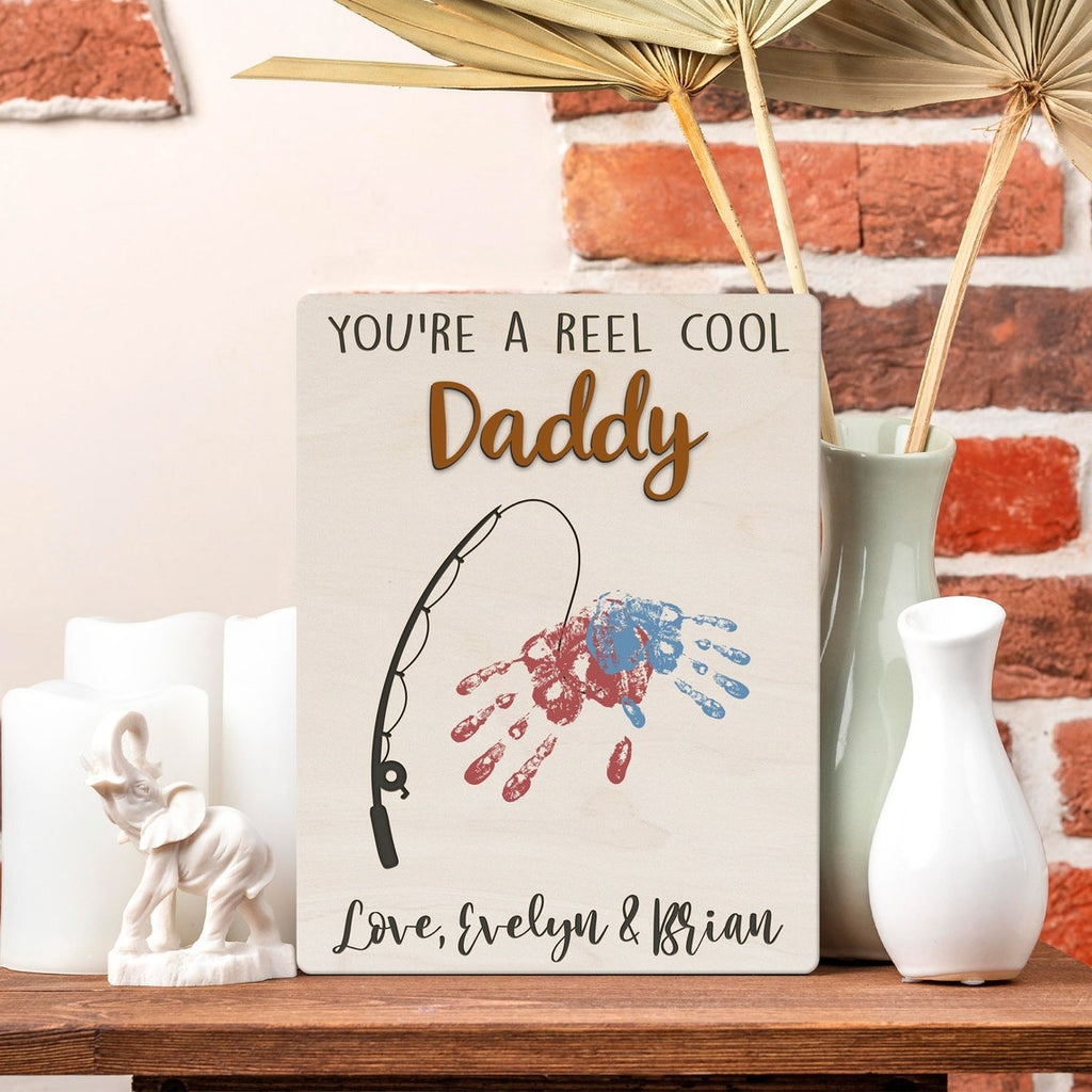 You're A Reel Cool Papa - Handprint Sign - Father's Day Gift
