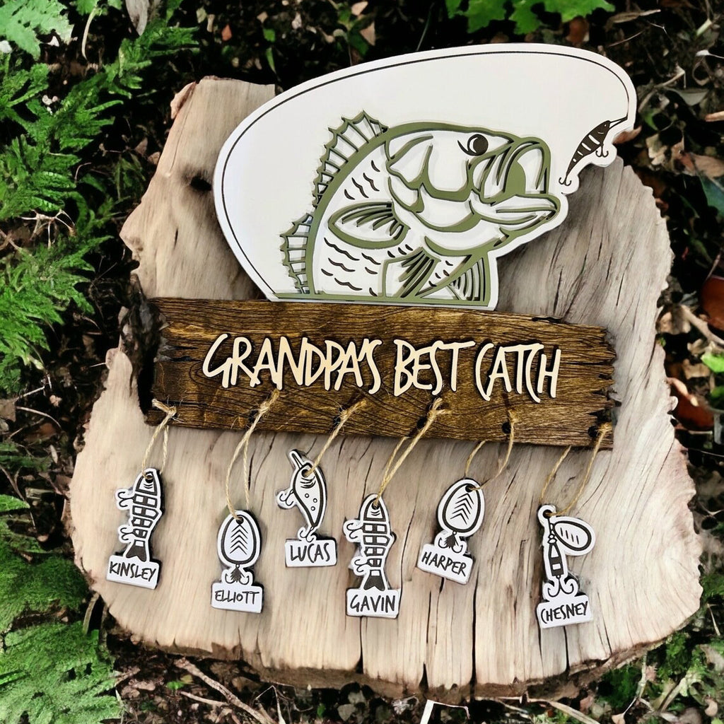 Personalized Wooden Sign Grandpa's Best Catch Fishing Sign - Father's Day Gift