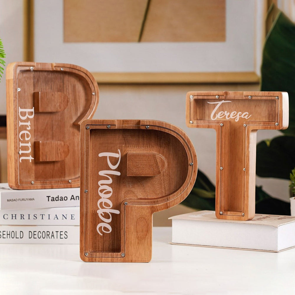 Personalized Wooden Acrylic Letter Piggy Bank, Money Box For Kids - Christmas Gift For Kids