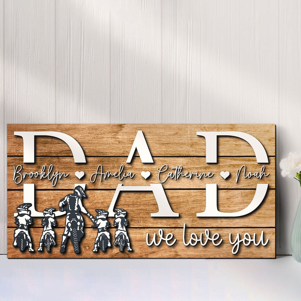 Custom Motocross Biker Dad With Son and Daughter Wood Sign