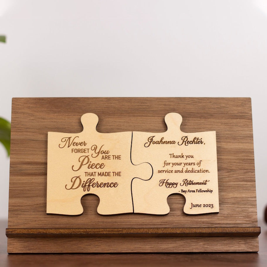 Personalized Wooden Desk Plaque Happy Retirement Farewell Gift - You Are The Piece That Made The Difference