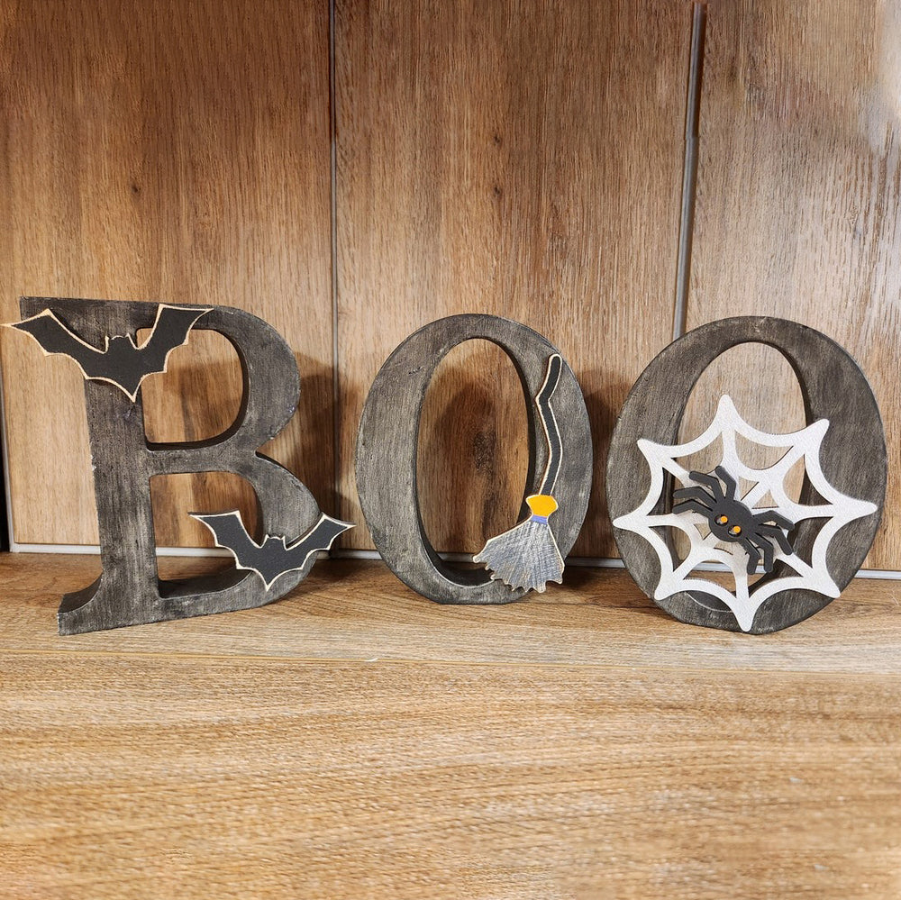 Wooden Rustic BOO Letter Decor - Halloween Tiered Tray Decor