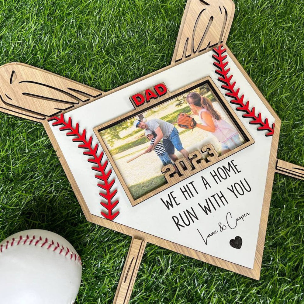 Personalized Baseball Wooden Photo Frame We Hit A Home Run With You - Father's Day Gift
