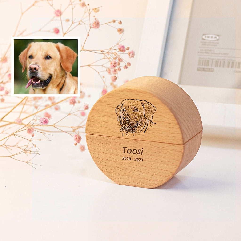 Wooden Keepsake Memorial Box with Pet Portrait Engraving