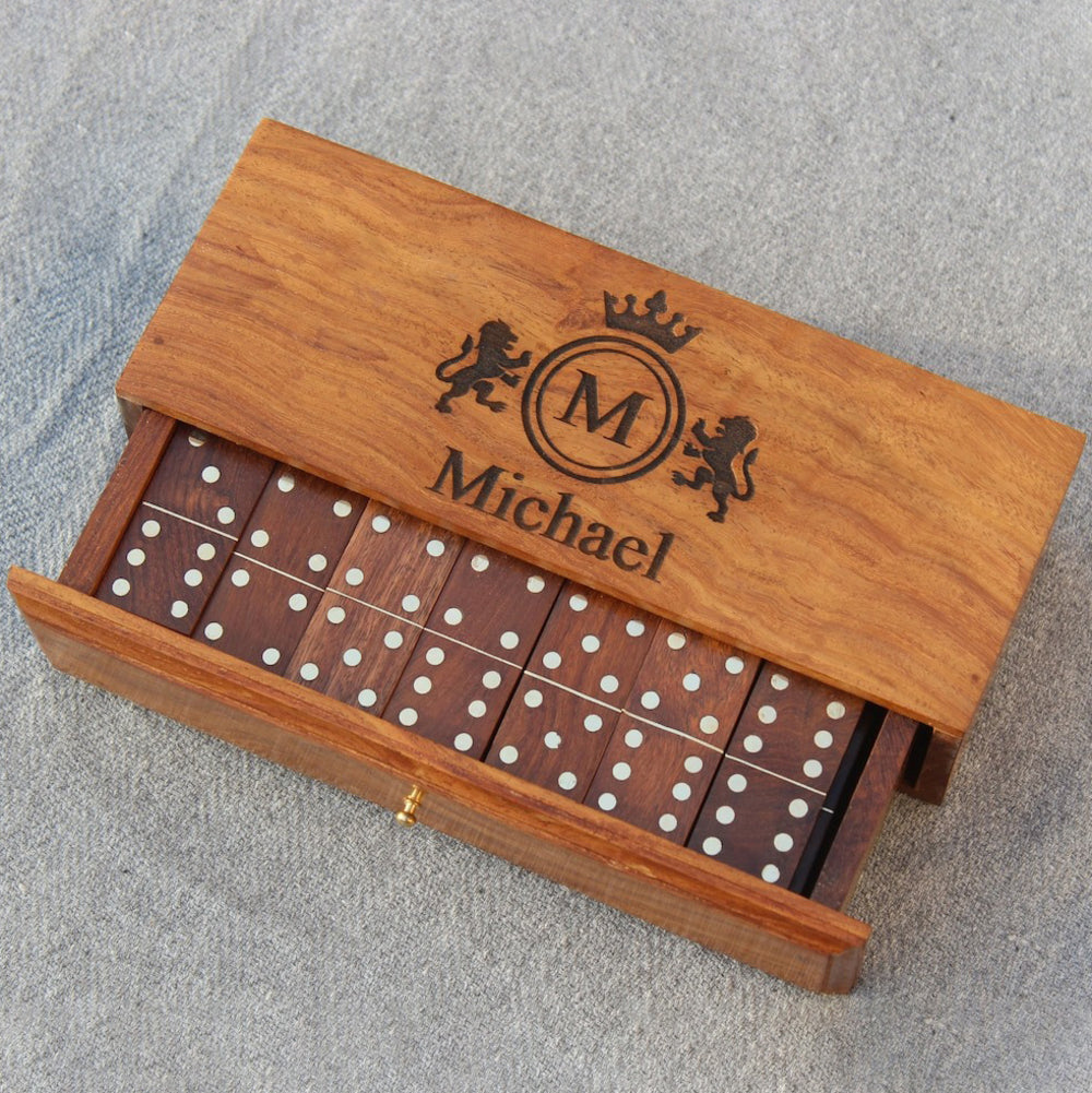 Wooden Domino Tiles With Engraved Personalized Box